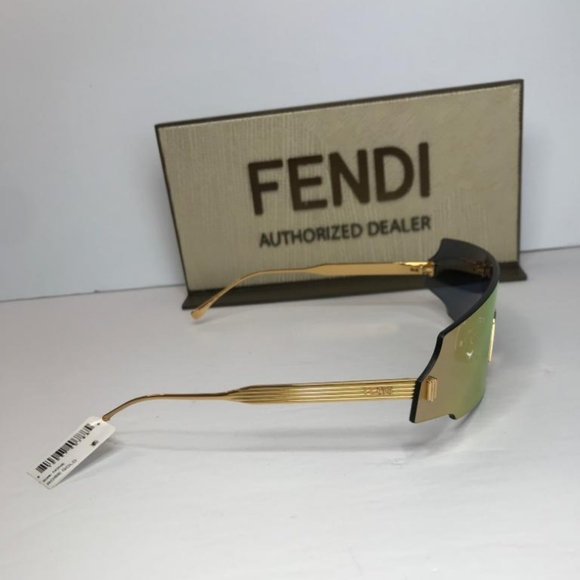 💯 - Original New FF 0440 FENDI Rectangle-frame gold-tone mirrored sunglasses - Picture 9 of 17